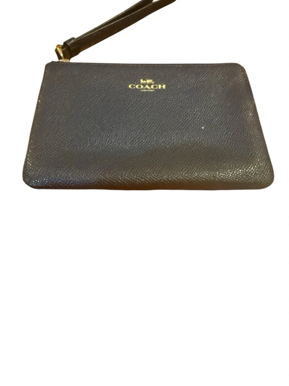 Coach dark Leather Wristlet with Gold Logo